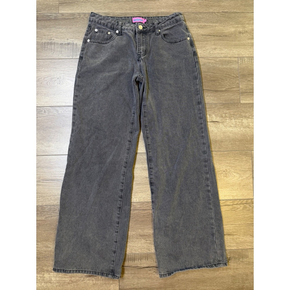 Edikted Womens Wide Leg Jeans Skater Faded Black Size S Baggy High Rise